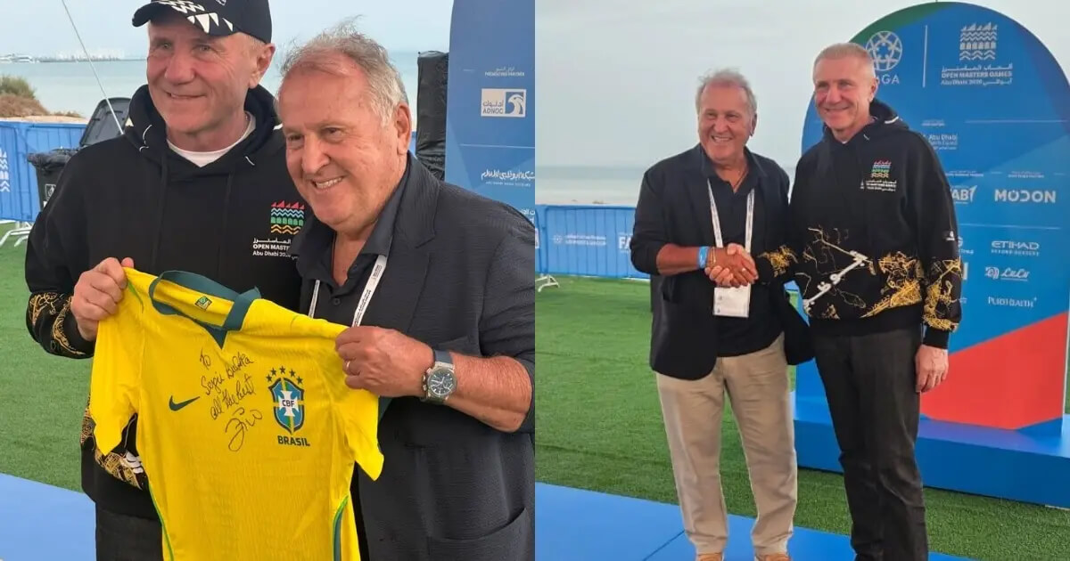 Zico segurando suposta camisa do Brasil 2026 em foto publicada nas redes